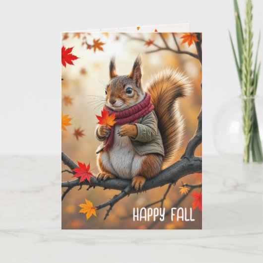 Happy Herfst Eekhoorn met een esdoornblad Kaart (Voorkant)