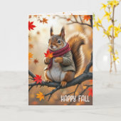 Happy Herfst Eekhoorn met een esdoornblad Kaart (Gele Bloem)