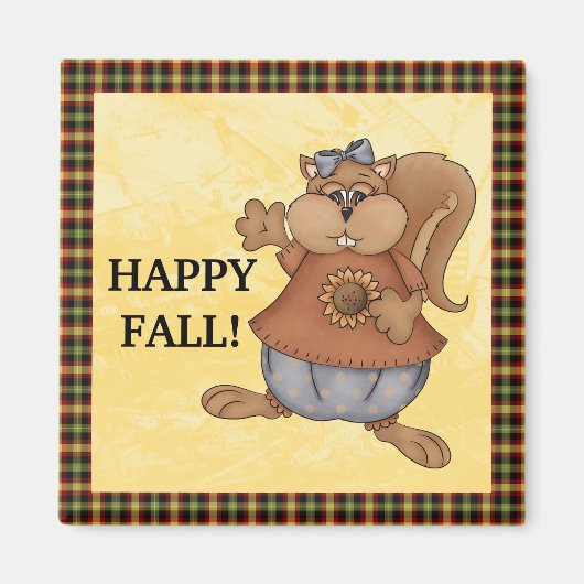 Happy Herfst Eekhoornmagneet Magneet (Voorkant)