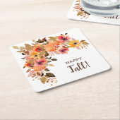 Happy Herfst Flower Blooms Kartonnen Onderzetters (Schuin)