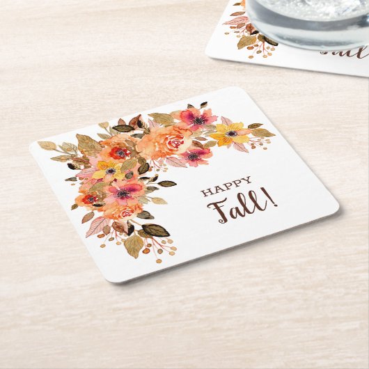 Happy Herfst Flower Blooms Kartonnen Onderzetters (Schuin)