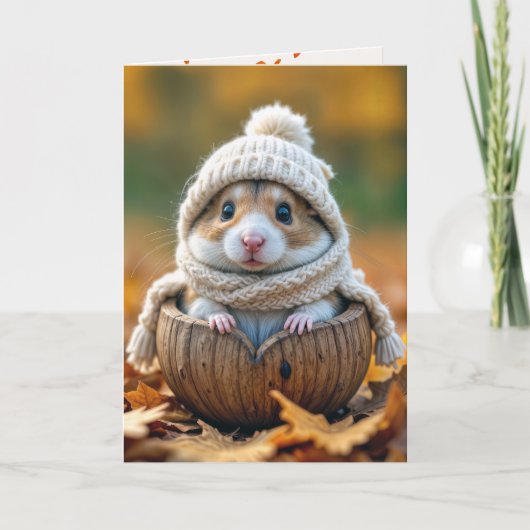 Happy Herfst Hamster in een walnoot Kaart (Voorkant)