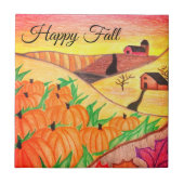 Happy Herfst Harvest Folk Art Tile Tegeltje (Voorkant)