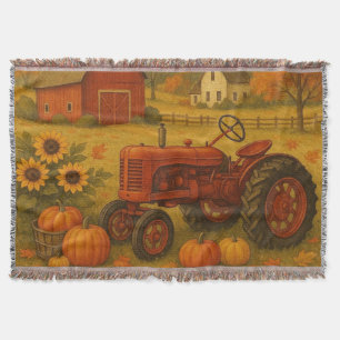 Happy herfst klassieke tractor en boerderij deken
