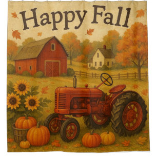 Happy herfst klassieke tractor en boerderij douchegordijn