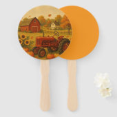 Happy herfst klassieke tractor en boerderij handwaaier (Voorkant en achterkant)