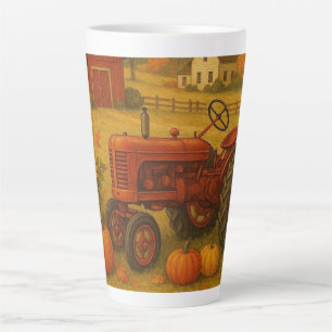 Happy herfst klassieke tractor en boerderij latte mok