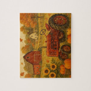 Happy herfst klassieke tractor en boerderij legpuzzel