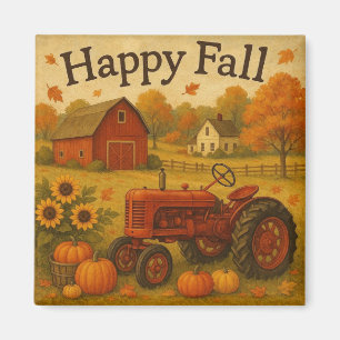 Happy herfst klassieke tractor en boerderij magneet