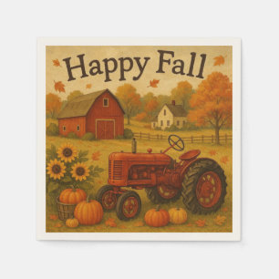 Happy herfst klassieke tractor en boerderij servet