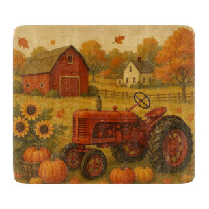 Happy herfst klassieke tractor en boerderij snijplank