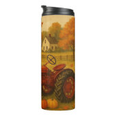 Happy herfst klassieke tractor en boerderij thermosbeker (Geroteerd rechts)