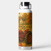 Happy herfst klassieke tractor en boerderij waterfles (Achterkant)