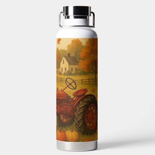 Happy herfst klassieke tractor en boerderij waterfles (Achterkant)