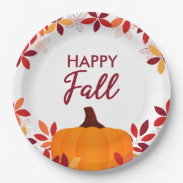 Happy Herfst Leuke Kleurrijke Bladeren Pompoen Lij Papieren Bordje