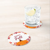 Happy Herfst Leuke Kleurrijke Bladeren Pompoen Lij Ronde Kartonnen Onderzetter (Insitu)