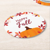 Happy Herfst Leuke Kleurrijke Bladeren Pompoen Lij Ronde Kartonnen Onderzetter (Gebogen)
