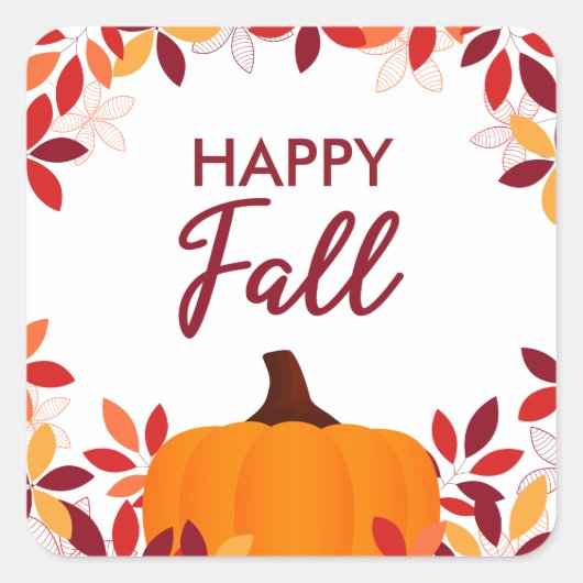 Happy Herfst Leuke Kleurrijke Bladeren Pompoen Lij Vierkante Sticker (Voorkant)