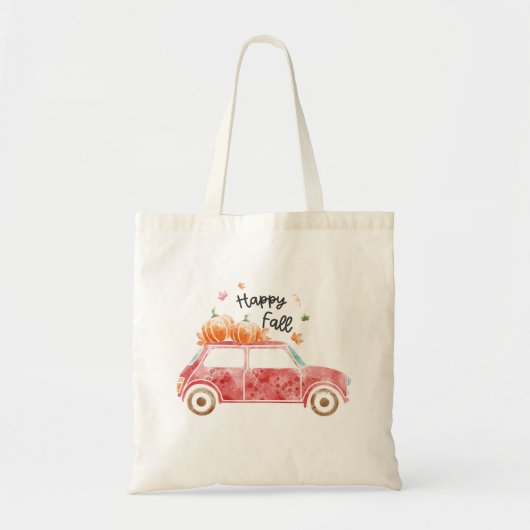 Happy Herfst met roze auto en pompoenen Tote Bag (Voorkant)