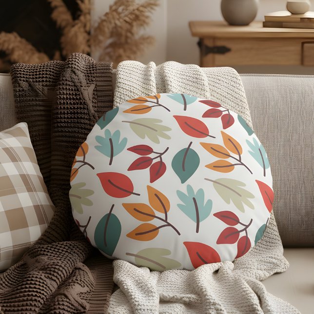 Happy Herfst Naherfst kleurig bladeren patroon Rond Kussen (fall leaves pattern round pillow)