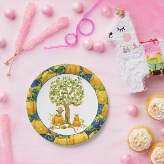 Happy Herfst Oogst Halloween Feestpompoen Patch Papieren Bordje (Feest)