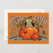 Happy Herfst Owl en Pumpkin Briefkaart (Voorkant / Achterkant)
