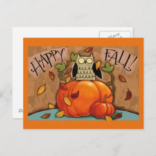 Happy Herfst Owl en Pumpkin Briefkaart (Voorkant / Achterkant)