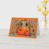 Happy Herfst Owl en Pumpkin Kaart (Gele Bloem)