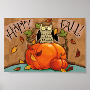 Happy Herfst Owl en Pumpkin Poster