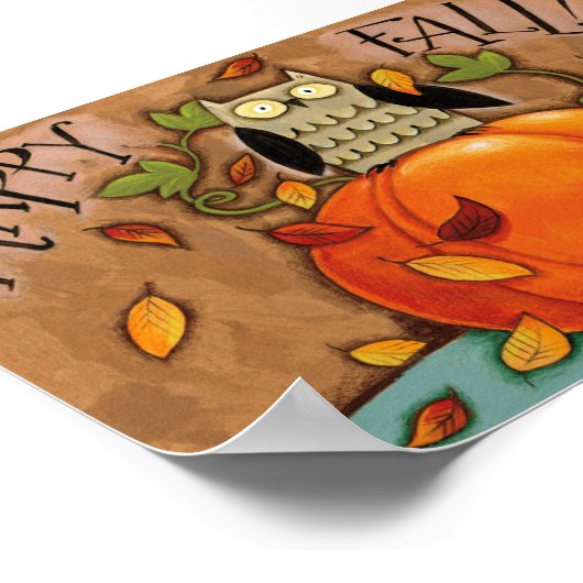 Happy Herfst Owl en Pumpkin Poster (Hoek)
