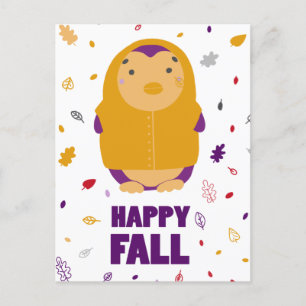Happy Herfst Paars Penguin Briefkaart