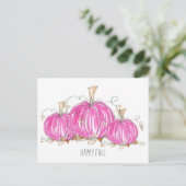 Happy Herfst Pink Pumpkins verlaat Waterverf Briefkaart (Staand voorkant)