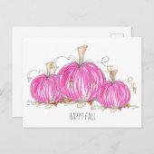 Happy Herfst Pink Pumpkins verlaat Waterverf Briefkaart (Voorkant / Achterkant)