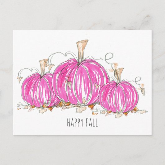 Happy Herfst Pink Pumpkins verlaat Waterverf Briefkaart (Voorkant)