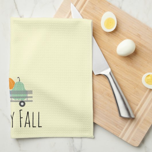 Happy Herfst pompoen in Wagon Pattern Theedoek (Quarter Fold)