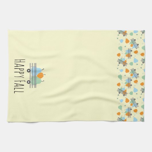 Happy Herfst pompoen in Wagon Pattern Theedoek (Horizontaal)