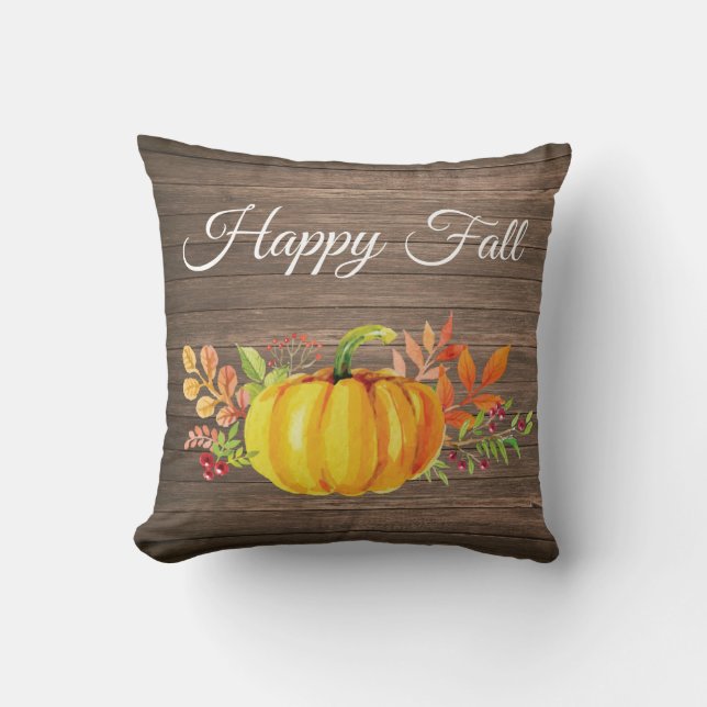 Happy Herfst Rustic Waterverf Pumpkin Kussen (Voorkant)