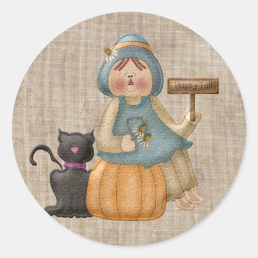 Happy Herfst Scarecrow Classic Round Sticker (Voorkant)