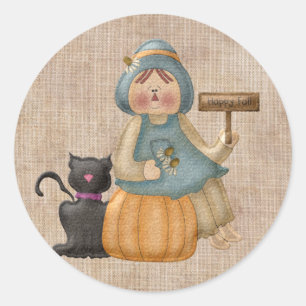 Happy Herfst Scarecrow Classic Round Sticker