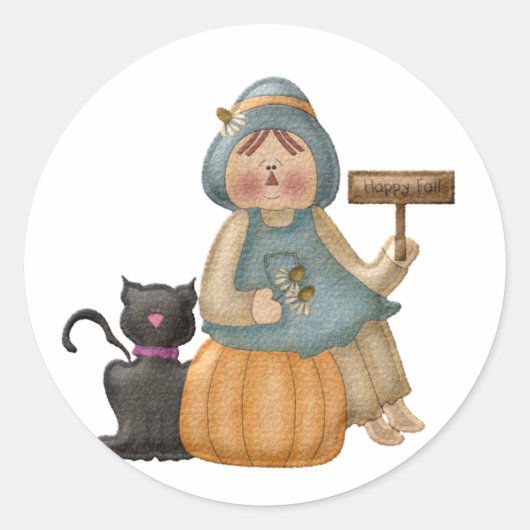 Happy Herfst Scarecrow Ronde Sticker (Voorkant)