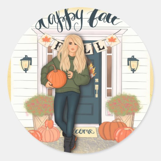 Happy Herfst Scene Ronde Sticker (Voorkant)