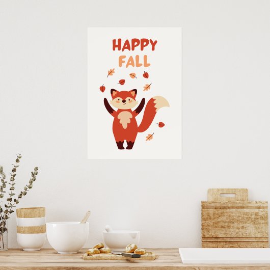 Happy Herfst Schattige Fox Poster (Keuken)