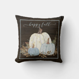 Happy Herfst Script Blue White Pumpkins Rustic Woo Kussen