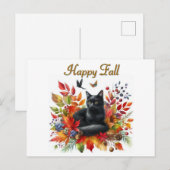 Happy Herfst Seizoen Zwarte Kat Briefkaart (Voorkant / Achterkant)