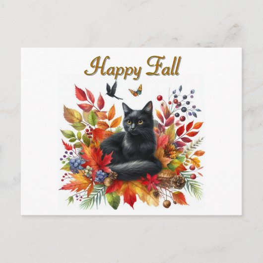 Happy Herfst Seizoen Zwarte Kat Briefkaart (Voorkant)