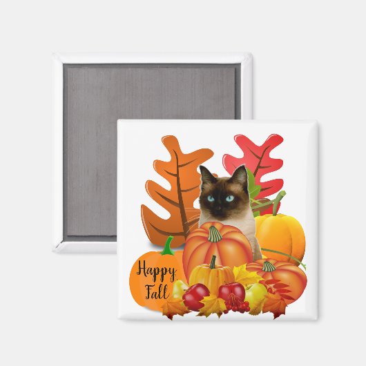 Happy Herfst Siamese Cat in Pumpkin Patch Fridge Magneet (Voorkant / Achterkant)