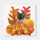 Happy Herfst Siamese Cat in Pumpkin Patch Fridge Magneet (Voorkant)