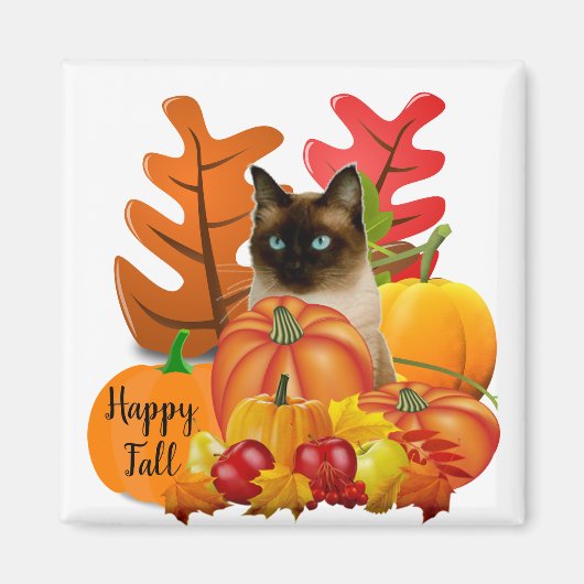 Happy Herfst Siamese Cat in Pumpkin Patch Fridge Magneet (Voorkant)