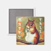 Happy Herfst Squirrel Square Magnet (Voorkant / Achterkant)