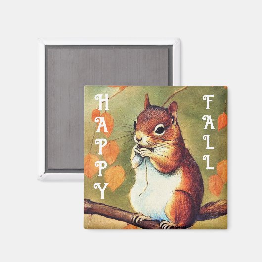 Happy Herfst Squirrel Square Magnet (Voorkant / Achterkant)